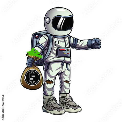 Astronaut standing pose with money - VECTOR