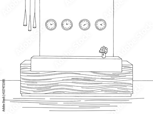 Reception graphic office room black white interior sketch illustration vector