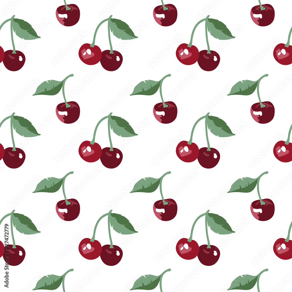 Vector summer pattern with sweet cherries. Seamless texture design. Vector summer pattern with sweet cherries. Seamless texture design.