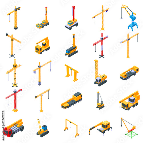 Crane icons set. Isometric set of crane vector icons for web design isolated on white background photo