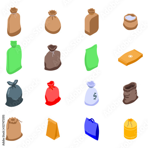 Sack icons set. Isometric set of sack vector icons for web design isolated on white background