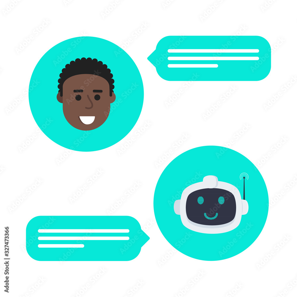 Chat bot icon with artificial intelligence. Illustration of a cute