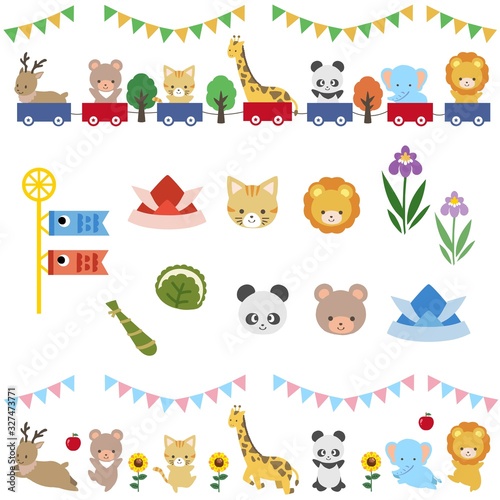 こどもの日　可愛い動物のイラスト　ベクター
