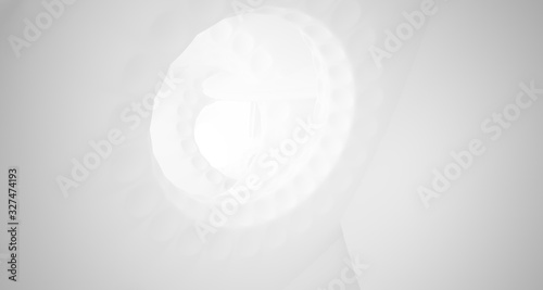 Abstract architectural background. White interior with smooth discs. 3D illustration and rendering.