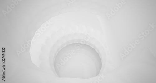 Abstract architectural background. White interior with smooth discs. 3D illustration and rendering.