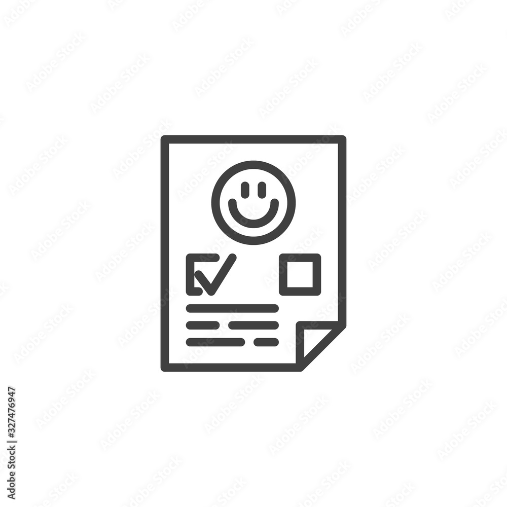 Positive feedback document line icon. linear style sign for mobile concept and web design. Customer feedback document outline vector icon. Symbol, logo illustration. Vector graphics Positive feedback document line icon. linear style sign for mobile concept and web design. Customer feedback document outline vector icon. Symbol, logo illustration. Vector graphics