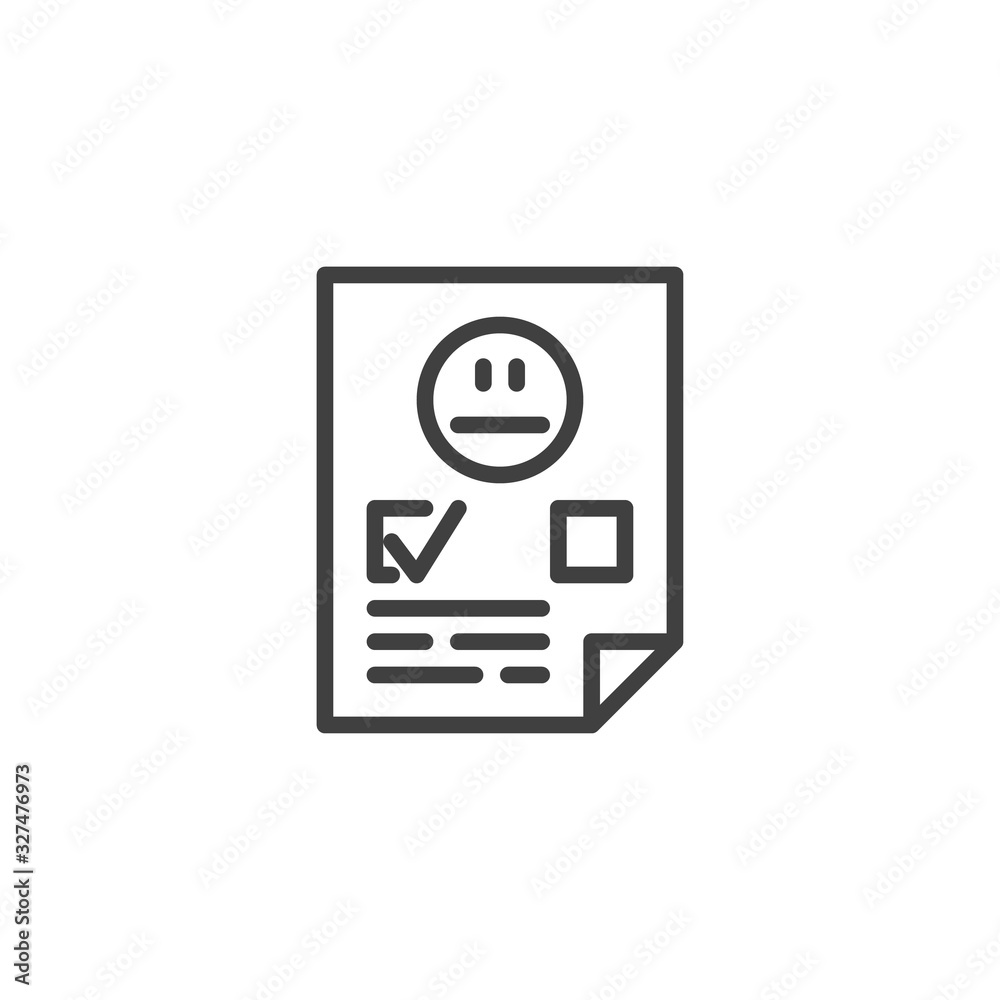 Document feedback emoticon line icon. linear style sign for mobile concept and web design. Customer feedback document outline vector icon. Symbol, logo illustration. Vector graphics