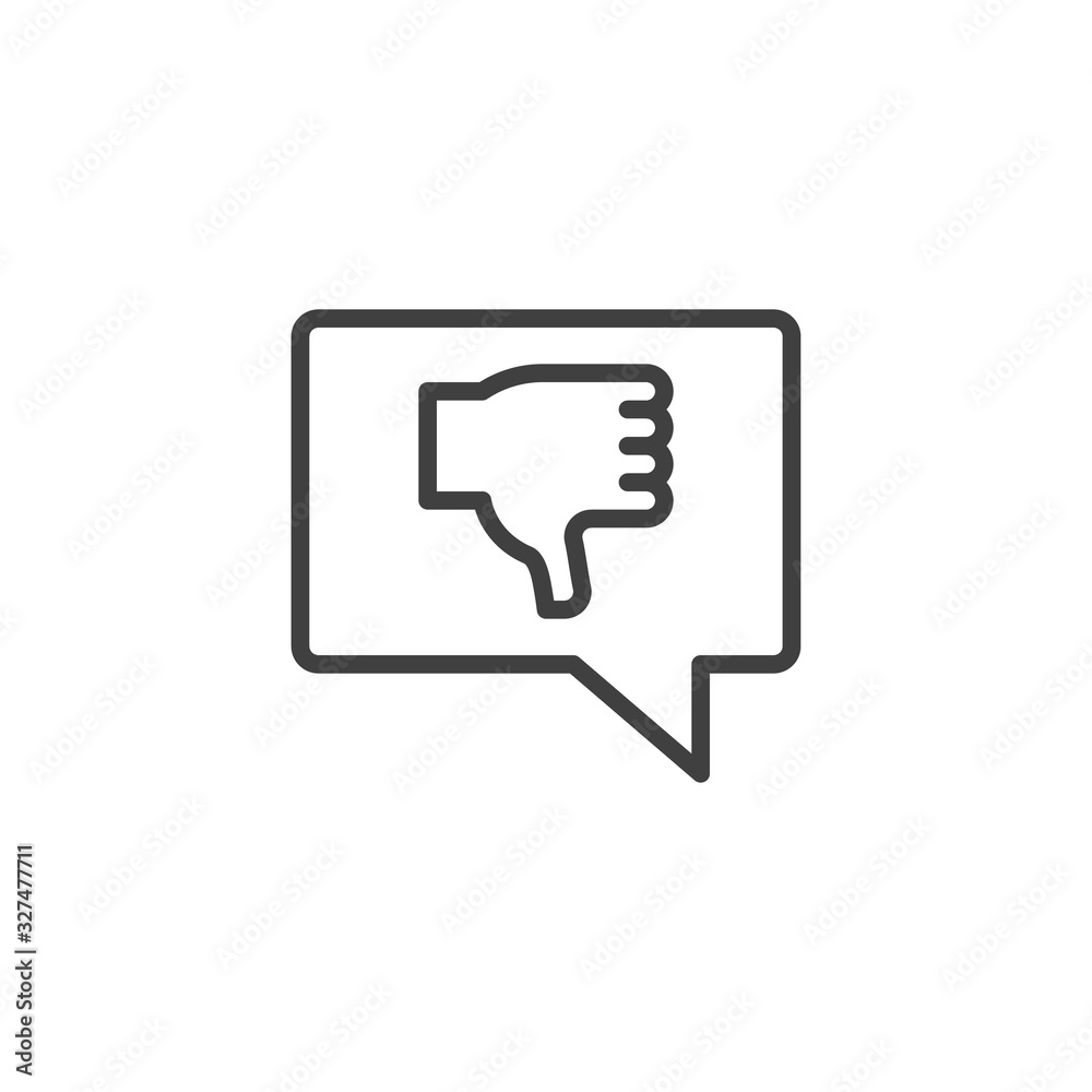 Negative feedback, like line icon. linear style sign for mobile concept and web design. Speech bubble with Thumbs down outline vector icon. Symbol, logo illustration. Vector graphics