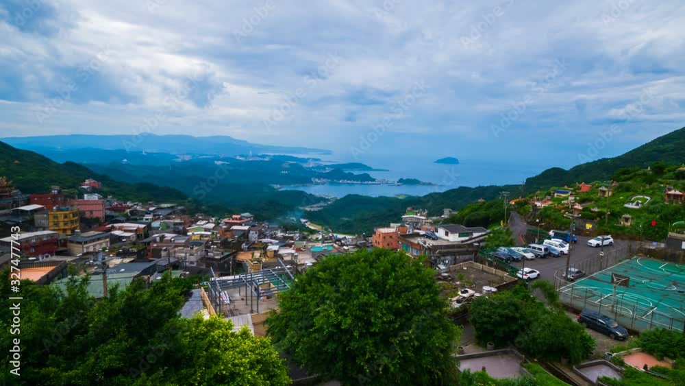 Time-lapse of view of Jiufen village with mountain and east china sea, Taiwan Time-lapse of view of Jiufen village with mountain and east china sea, Taiwan