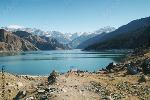 Heavenly Lake with moutains  Xinjiang  China
