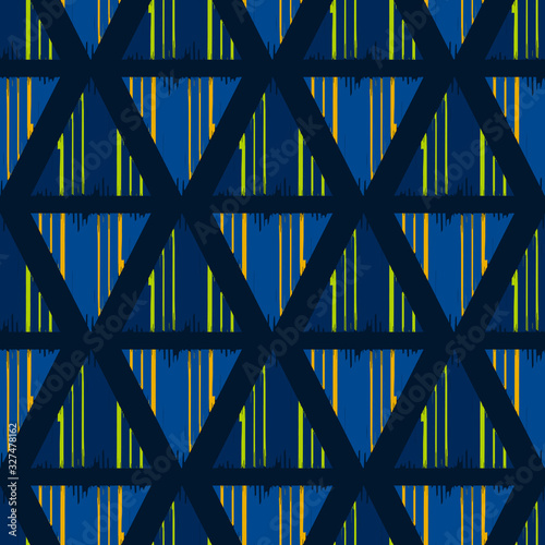 vector multi triangle and rough vertical brush lines seamless pattern
