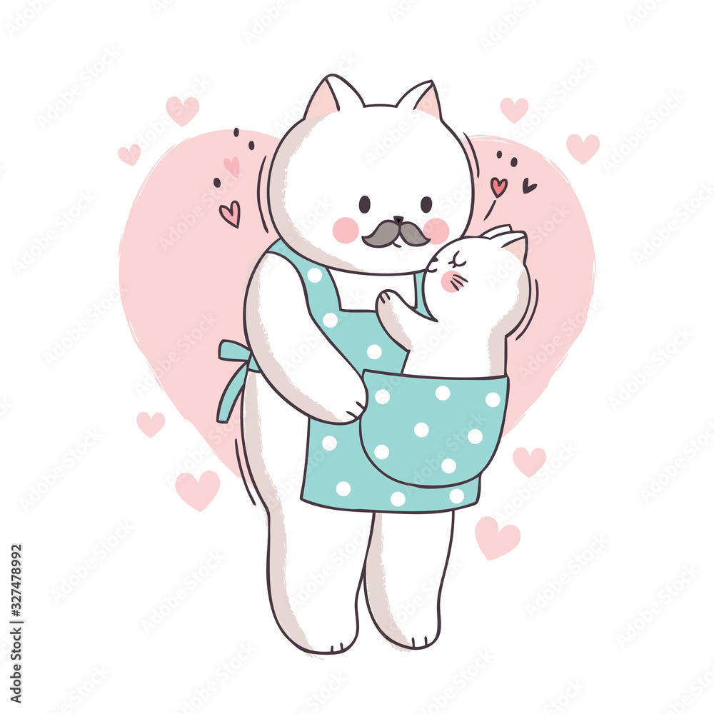 Cartoon cute Father's day, Father love baby cat vector. Cartoon cute Father's day, Father love baby cat vector.