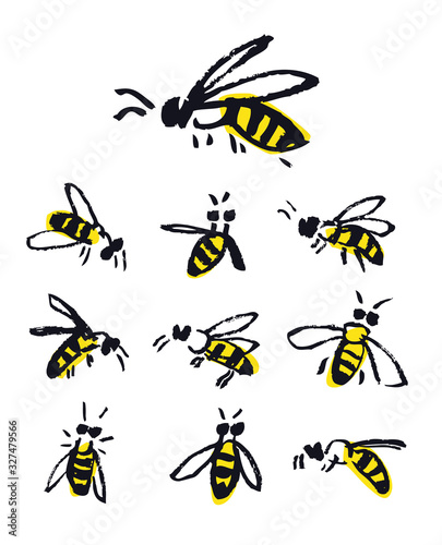 Bees Vector Illustrations Isolated objects Hand drawing Sketch style © nenilkime