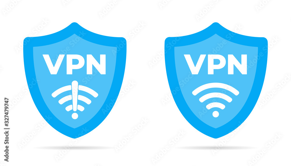 Wireless shield VPN wifi and no vpn icon sign flat design vector illustration set. Wifi internet signal symbols in the security shield isolated on yellow background. Wireless shield VPN wifi and no vpn icon sign flat design vector illustration set. Wifi internet signal symbols in the security shield isolated on yellow background.