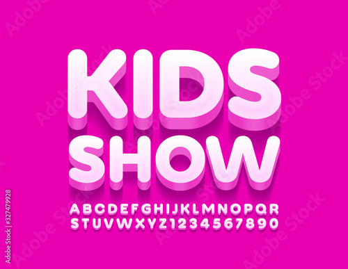 Vector bright lodo Kids Show. Decorative 3D Font. Creative Alphabet Letters and Numbers.