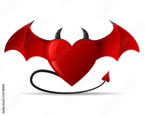 Valentines Day. Cute little new red heart from hell with devilish krill and tail.
