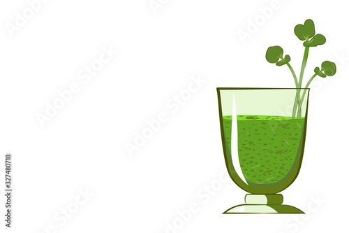 Microgreen. Green smoothie with microgreens. Color image. there is a place for text. Vector illustration.