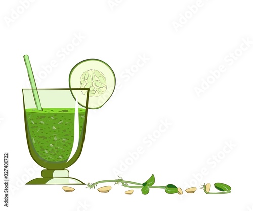 Microgreen. Green smoothie with microgreens. Color image. there is a place for text. Vector illustration.