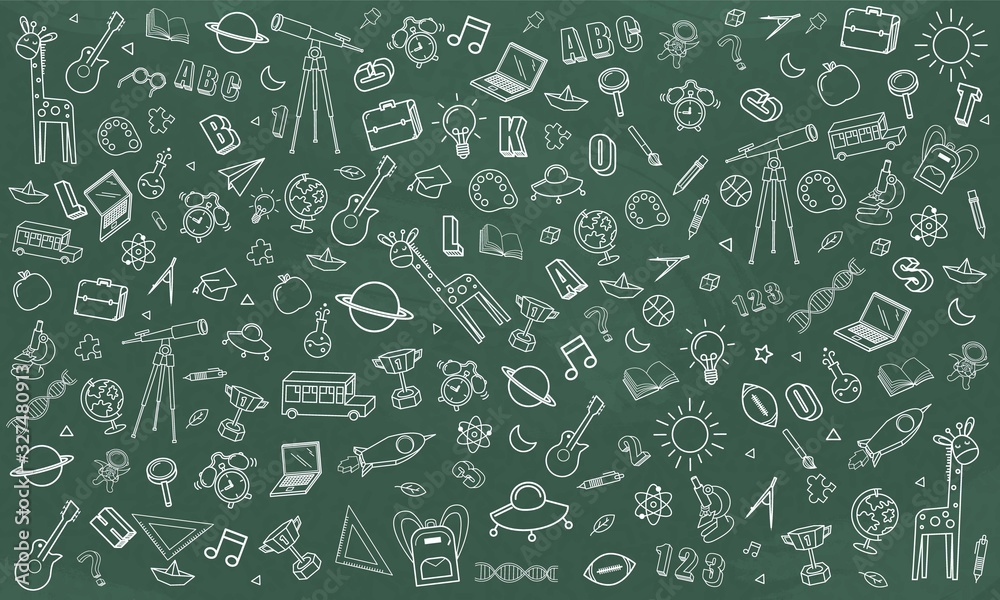 Concept of education School chalkboard with different stuff. Welcome back to school design vector.