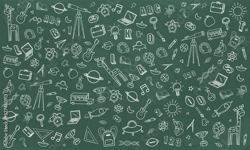 Concept of education School chalkboard with different stuff. Welcome back to school design vector.