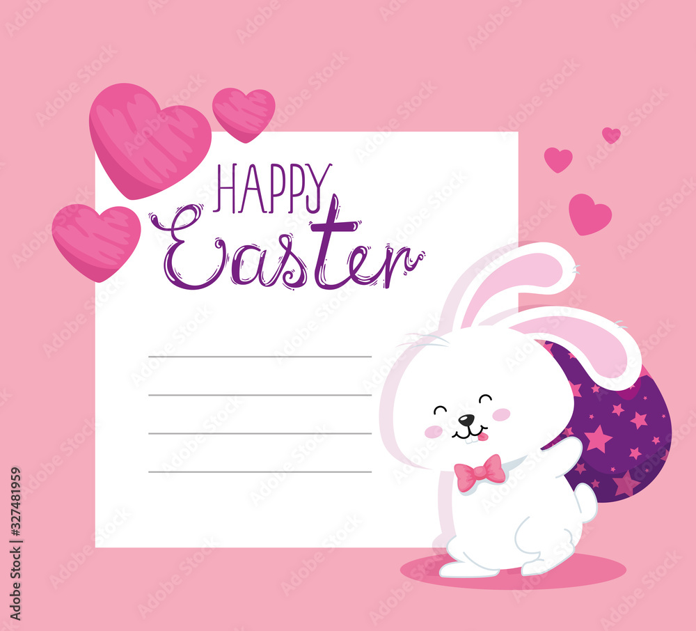 happy easter card with cute rabbit and egg vector illustration design