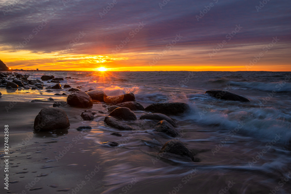 beautiful sunset on the Baltic coast in Poland