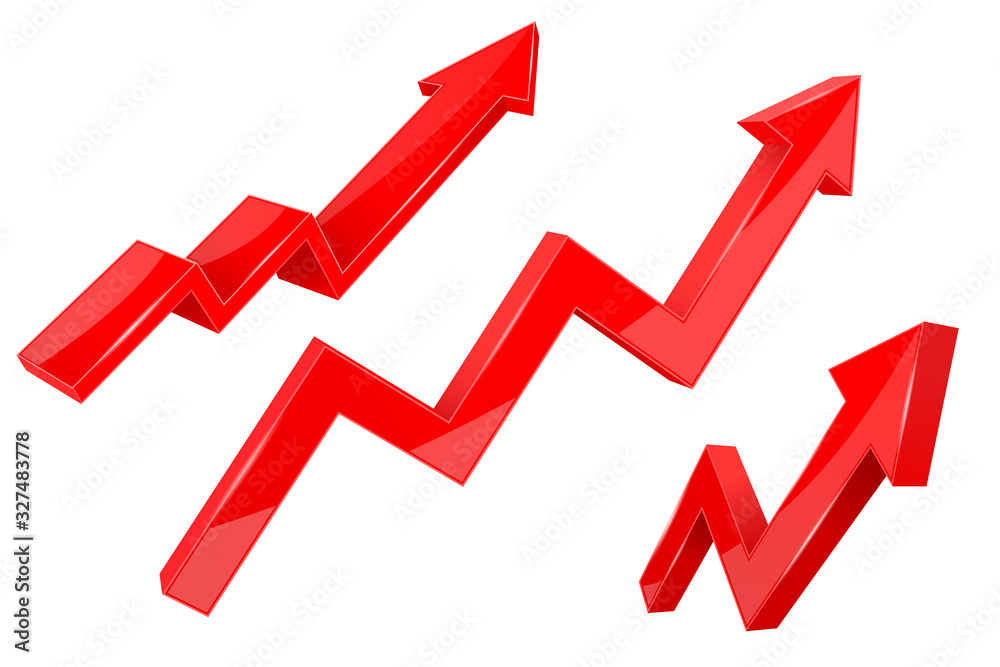 Financial indication arrows. Up red shiny 3d graph