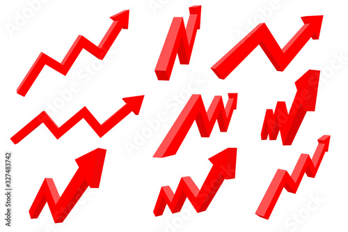 Financial indication arrows. Up red shiny 3d graph