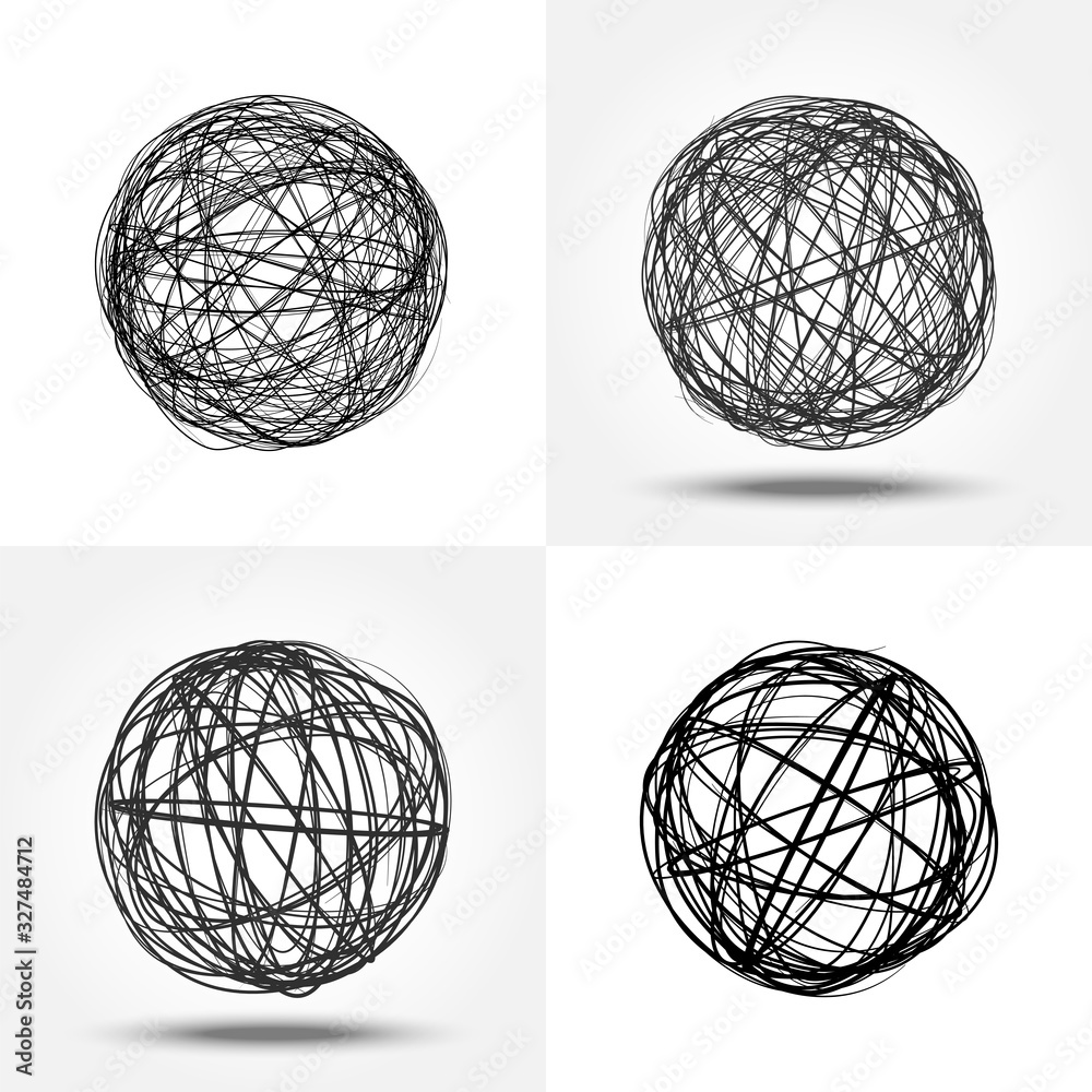 Black doodle circular shape. Abstract circle pencil scribbles background texture.