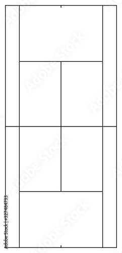 Tennis court. Vector scheme of fields, correct sizes. Top view.
