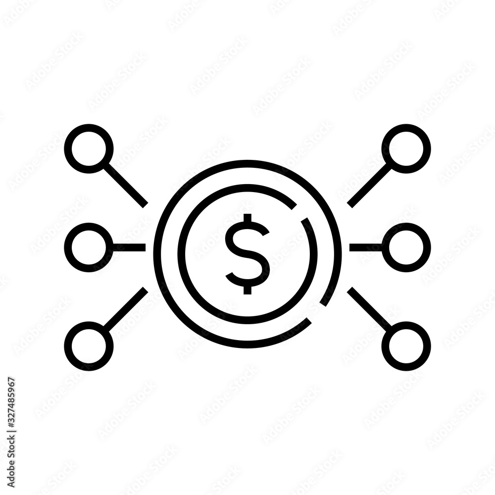 Money distribution line icon, concept sign, outline vector illustration, linear symbol. Money distribution line icon, concept sign, outline vector illustration, linear symbol.