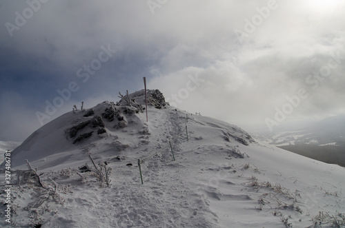 Fototapeta Naklejka Na Ścianę i Meble -  Bieszczady panorama z połoniny Wetlińskiej zima