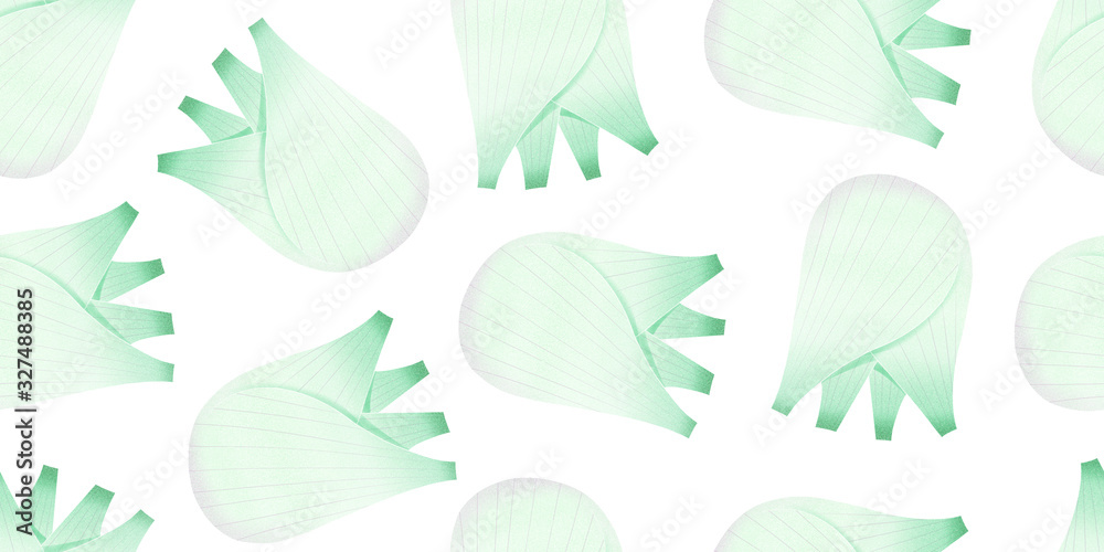 Obraz premium Hand drawn color fennel seamless pattern. Organic fresh vegetable illustration isolated on white background. Retro vegetable botanical background.