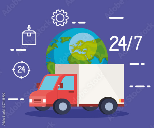 delivery logistic service with truck and icons vector illustration design