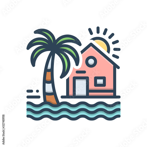 Color illustration icon for beach house 