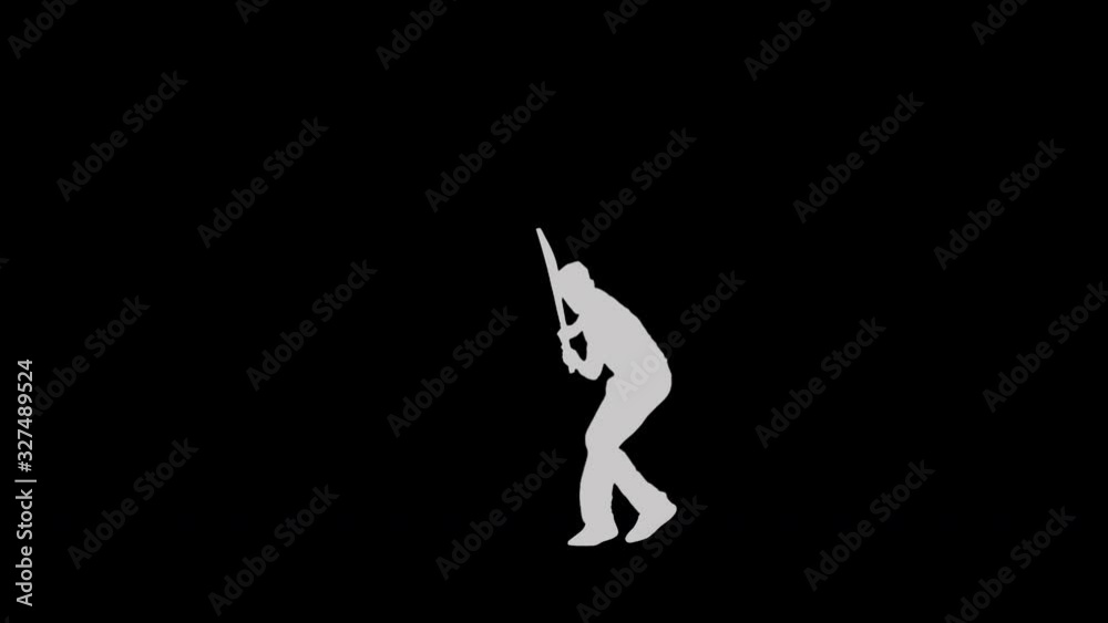 Silhouette of batsman batting in the game of cricket . Ultra slow motion with alpha matte