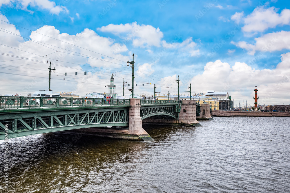 Drawbridge Palace Bridge in day time. Saint Petersburg. Russia.