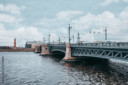 Drawbridge Palace Bridge in day time. Saint Petersburg. Russia.
