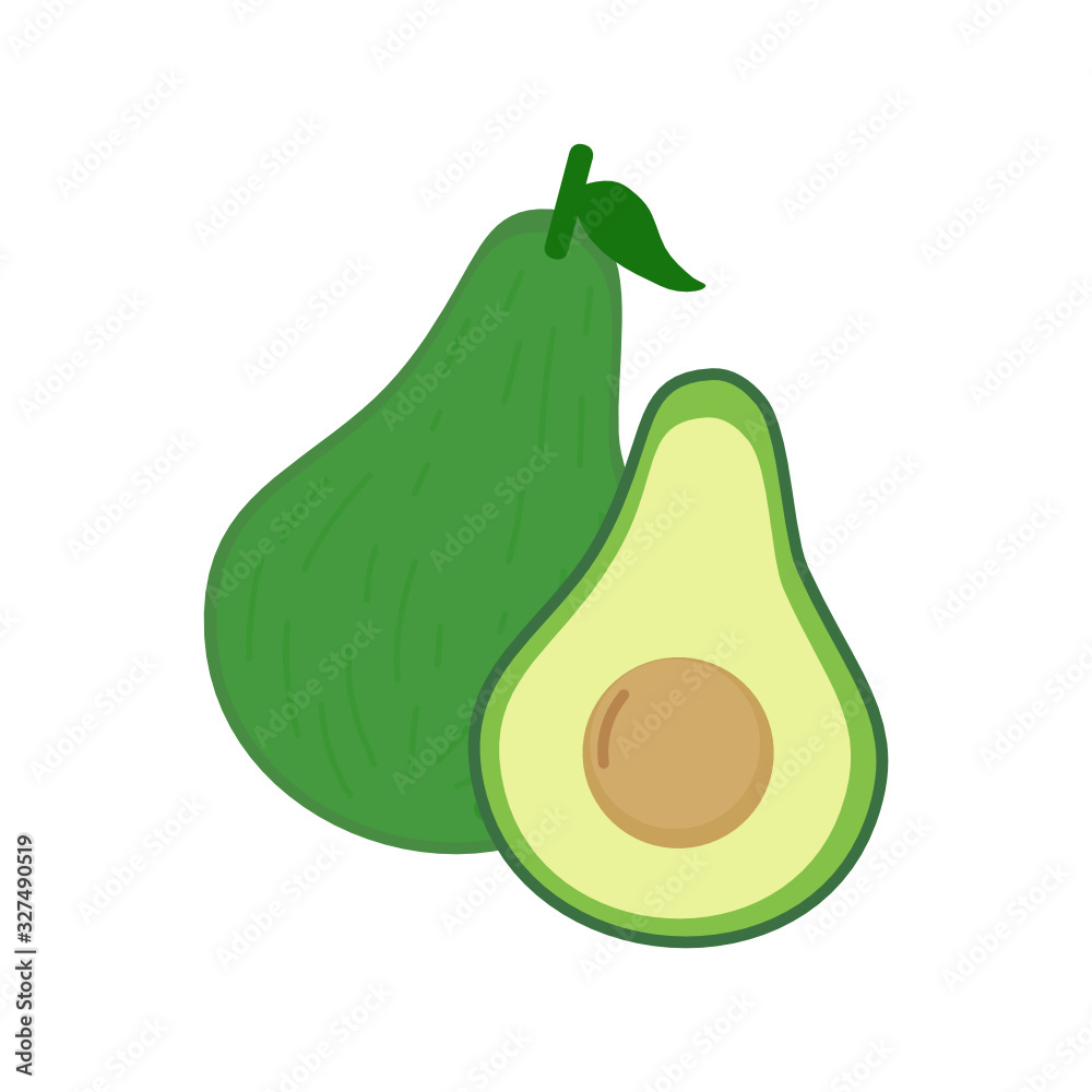 Whole and cut avocado on white background. Whole and cut avocado on white background.