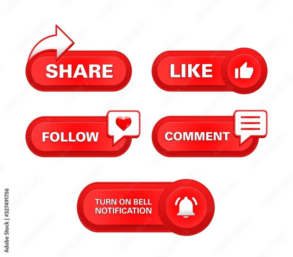 Icon Set for Channel and Social Media. Like, Comment, Share and Subscribe  Button Vector Stock Vector - Illustration of finger, blogging: 184301264