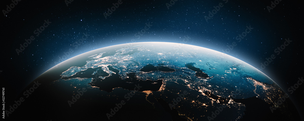 Europe and Middle East at night - obrazy, fototapety, plakaty 