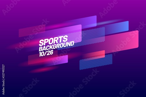 Sports background for event, tournament, championship or presentation. Layout design template with dynamical colored forms and line on dark background.