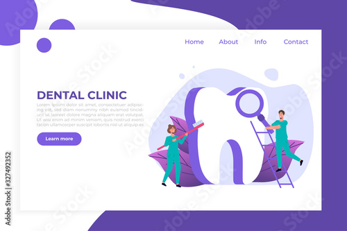 Dentist doctor. Stomatology, Oral Surgery, Dentist appointment concept. Medic protect teeth.  Landing page template.  Vector illustration