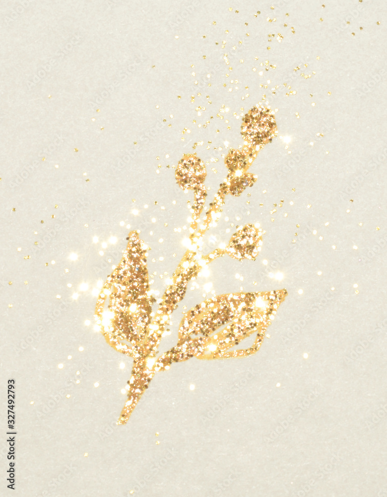 Φωτογραφία Twig with leaves of golden glitter in vintage colors