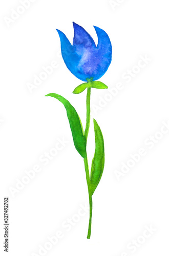 Hand painted botanical element. Bright blue flower.