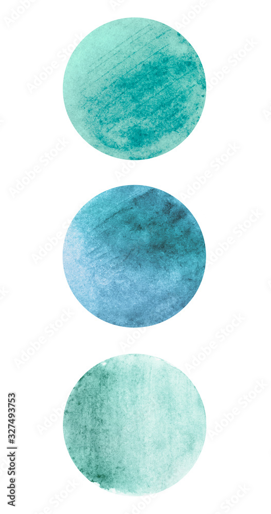 Set with round watercolor splashes isolated on white background. Watercolor empty stickers for your text, beautiful design elements Set with round watercolor splashes isolated on white background. Watercolor empty stickers for your text, beautiful design elements