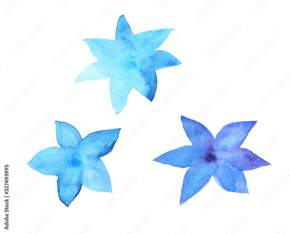 Hand painted botanical elements. Bright blue watercolor flowers. Hand painted botanical elements. Bright blue watercolor flowers.