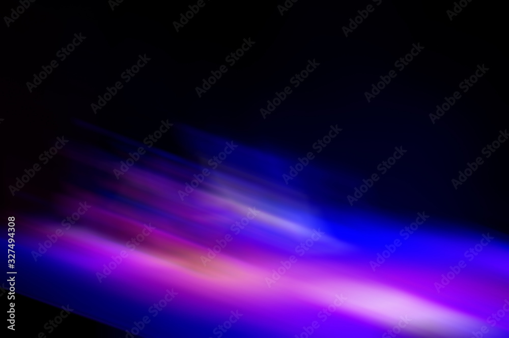 Abstract blurred color blurred dark background, purple, cyan, black and light spots.