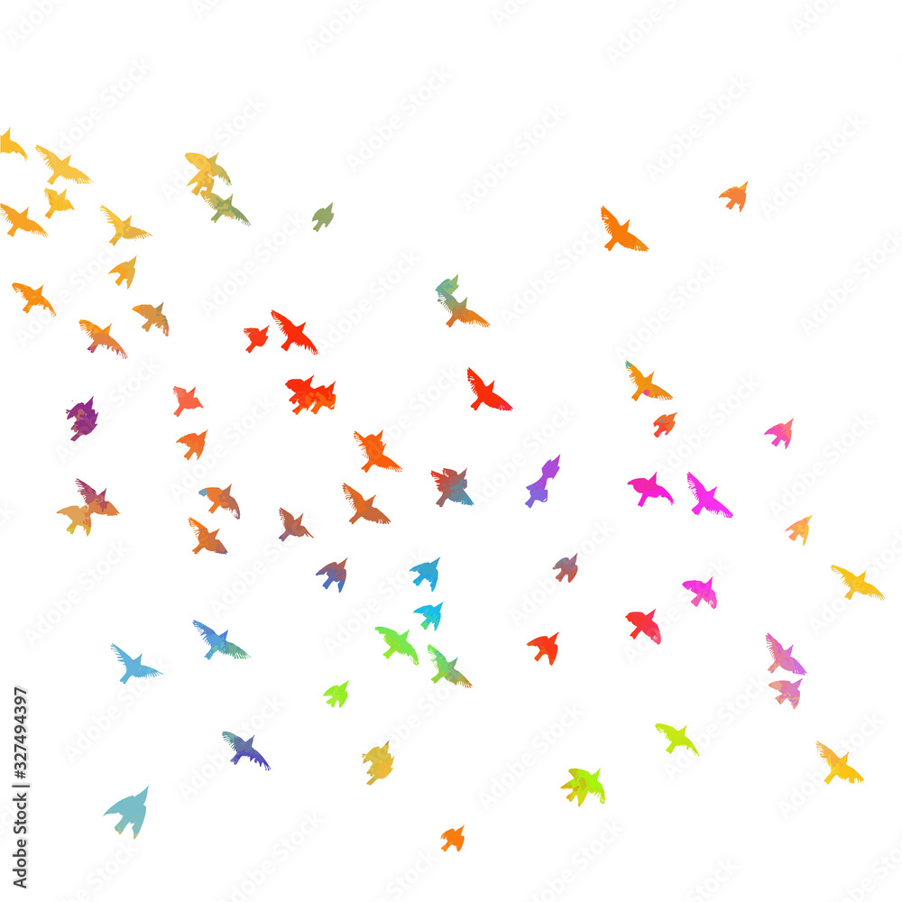 Multi-colored birds. A flock of flying rainbow birds. Mixed media . Vector illustration Multi-colored birds. A flock of flying rainbow birds. Mixed media . Vector illustration