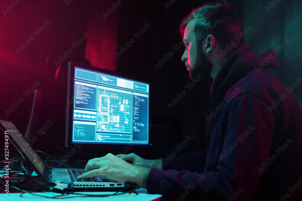 Internet fraud, darknet, data thiefs, cybercrime. Hacker attack on government server. Dangerous criminals coding virus programs in the basement. Internet fraud, darknet, data thiefs, cybercrime. Hacker attack on government server. Dangerous criminals coding virus programs in the basement.